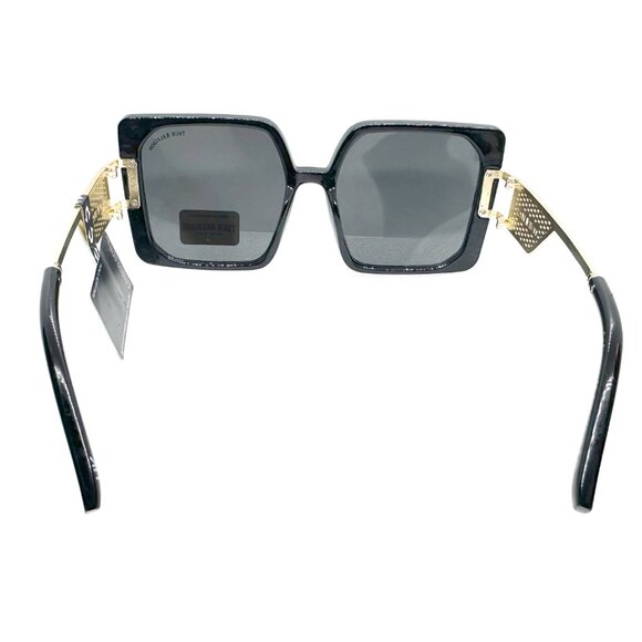 True Religion TR93244 Rockabilly Black Oversized Square Sunglasses Gold Temples main image 7
